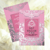 Roze Elegante Artdeco Diamond Monogram Huwelijk Folie Uitnodiging