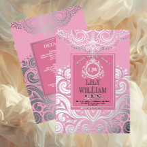 Roze Elegante Artdeco Diamond Monogram Huwelijk
