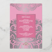 Roze Elegante Artdeco Diamond Monogram Huwelijk Folie Uitnodiging (Achterkant)