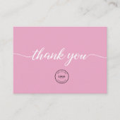 Roze elegante bedrijfslogo bedankscript notitiekaartje (Voorkant)