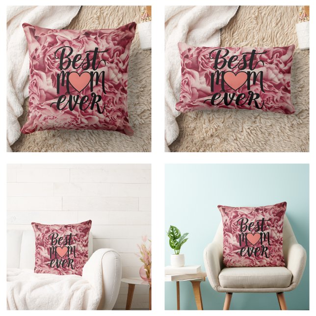  roze elegante beste mam ooit bloemig kussen (Pretty Pink Elegant Best Mom Ever Floral Pillows)