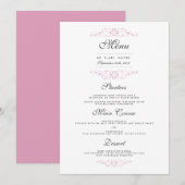 Roze Elegante Bloeiende Trouwdiner Menu (Voorkant / Achterkant)