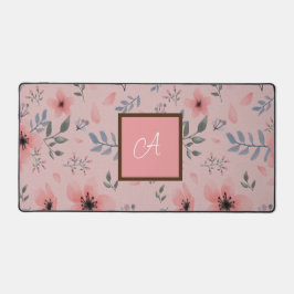 Roze Elegante Bloem Boho Monogram Desk Mat