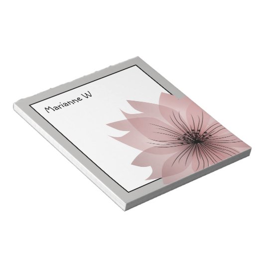 Roze elegante bloem notitieblok (Schuin)