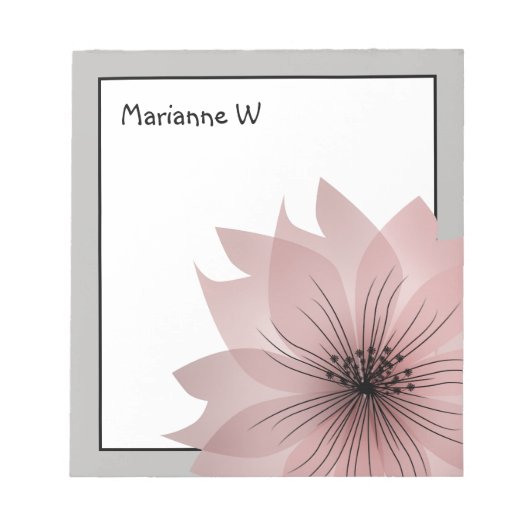 Roze elegante bloem notitieblok (Voorkant)