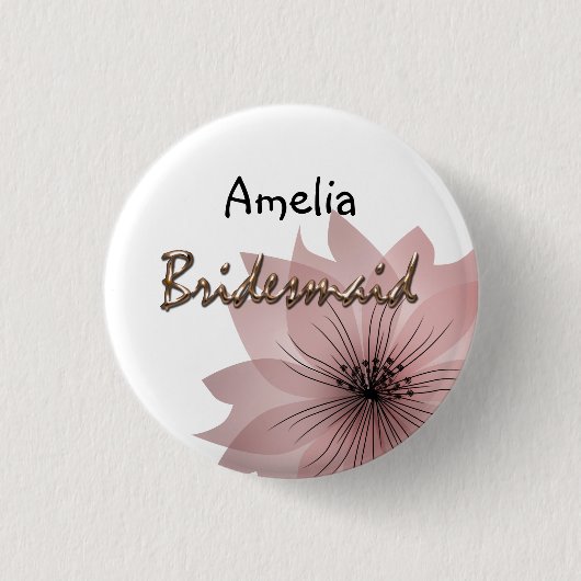 Roze elegante bloem ronde button 3,2 cm (Voorkant)