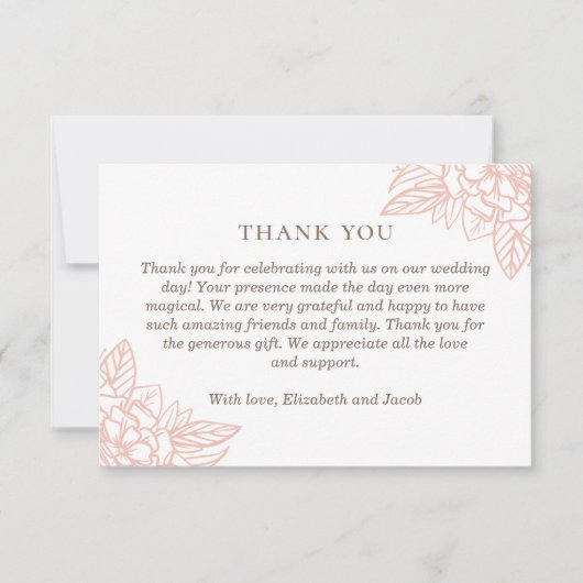 Roze elegante bloemen. Blush eenvoudige bloemenbru Bedankkaart (Voorkant)