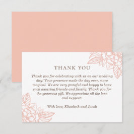 Roze elegante bloemen. Blush eenvoudige bloemige t Bedankkaart