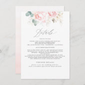 Roze Elegante Bloemen Bruiloft Informatie Informatiekaartje (Voorkant / Achterkant)