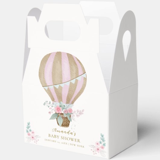 Roze Elegante Bloemen Hete Luchtballon Baby shower Bedankdoosjes (Open)