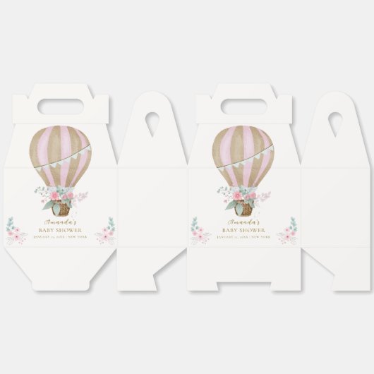Roze Elegante Bloemen Hete Luchtballon Baby shower Bedankdoosjes (Ongevouwen)
