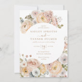 Roze Elegante  Bloemen QR Code Foto Huwelijk Kaart (Voorkant)