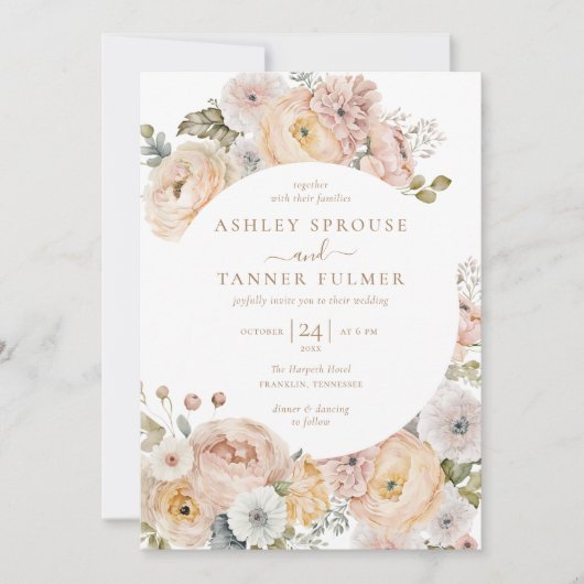 Roze Elegante  Bloemen QR Code Foto Huwelijk Kaart (Voorkant)