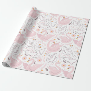 Roze Elegante Bloemenzwaan Cadeaupapier