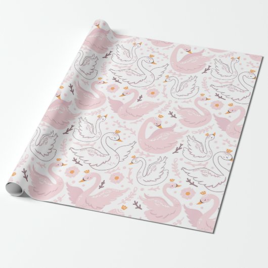 Roze Elegante Bloemenzwaan Cadeaupapier (Uitgerold)