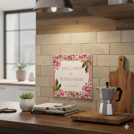 Roze Elegante Bloemige Keramische Tegels Design Tegeltje