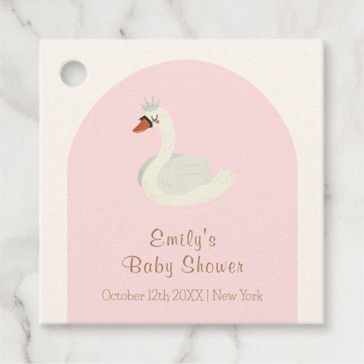 Roze Elegante Boho Arch Princess Swan Baby shower Bedankjes Labels (Voorkant)