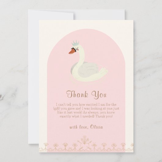 Roze Elegante Boho Arch Princess Swan Baby shower Bedankkaart (Voorkant)
