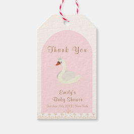 Roze Elegante Boho Arch Princess Swan Baby shower Cadeaulabel