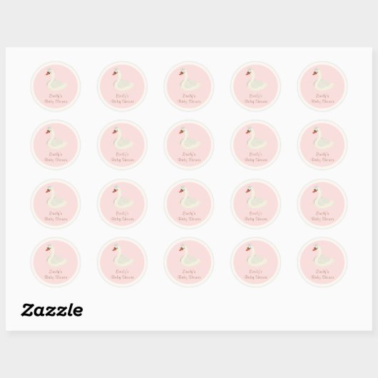 Roze Elegante Boho Arch Princess Swan Baby shower Ronde Sticker (Vel)