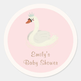 Roze Elegante Boho Arch Princess Swan Baby shower Ronde Sticker