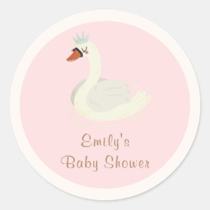 Roze Elegante Boho Arch Princess Swan Baby shower Ronde Sticker