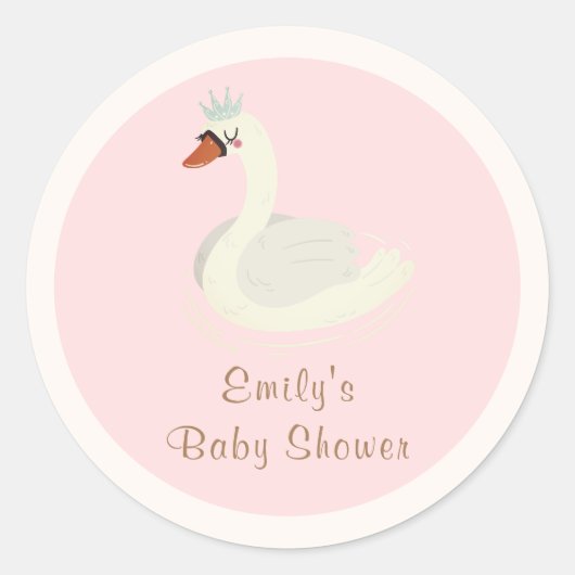 Roze Elegante Boho Arch Princess Swan Baby shower Ronde Sticker (Voorkant)