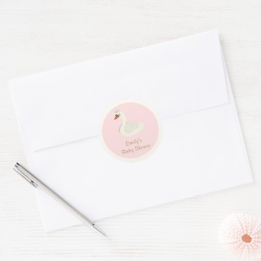 Roze Elegante Boho Arch Princess Swan Baby shower Ronde Sticker (Envelop)