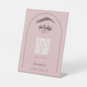 Roze Elegante Boog Schoonheidssalon QR Code Reclamebord Met Voetstuk (Voorkant)