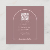 Roze Elegante Boog Schoonheidssalon QR Code Vierkante Visitekaartje (Achterkant)
