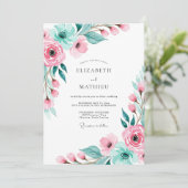 Roze Elegante Botanische Bruiloft Kaart (Staand voorkant)