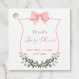 Roze Elegante Bow Eucalyptus Crest Baby shower Bedankjes Labels