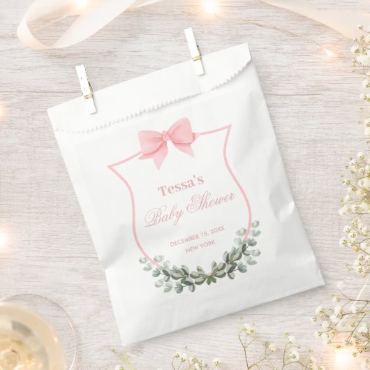 Roze Elegante Bow Eucalyptus Crest Baby shower Bedankzakje (Geknipt)