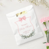 Roze Elegante Bow Eucalyptus Crest Baby shower Bedankzakje (Gezegeld)