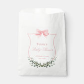 Roze Elegante Bow Eucalyptus Crest Baby shower Bedankzakje (Voorkant)