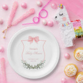 Roze Elegante Bow Eucalyptus Crest Baby shower Papieren Bordje (Feest)