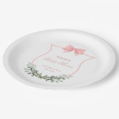 Roze Elegante Bow Eucalyptus Crest Baby shower Papieren Bordje (Gekanteld)