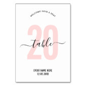 Roze Elegante Calligrafie Tafel Nummer Bord Kaart (Voorkant)