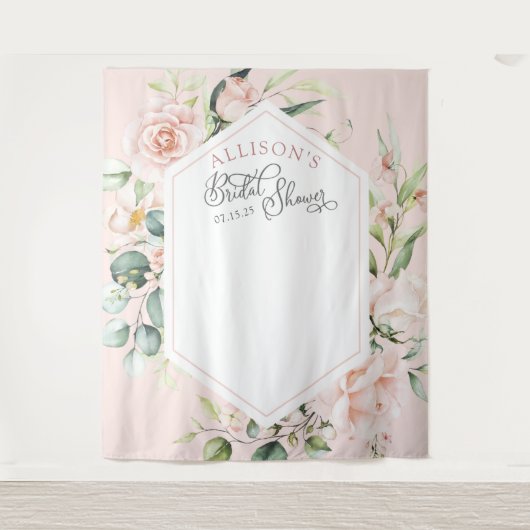 Roze elegante chic bloem bruiloftsshower achtergro wandkleed (Voorkant)