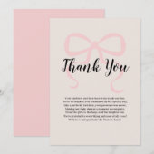 Roze elegante coquette boog Dank u Bedankkaart (Voorkant / Achterkant)