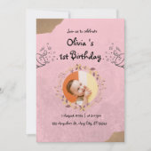 Roze Elegante Cute 1e Verjaardagsfeestje Kaart (Voorkant)