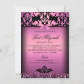 Roze Elegante Damask Bat Mitswa Party Uitnodiging (Voorkant)