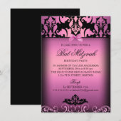Roze Elegante Damast Bat Mitzvah Feest Uitnodiging (Voorkant / Achterkant)