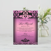 Roze Elegante Damast Bat Mitzvah Feest Uitnodiging (Staand voorkant)