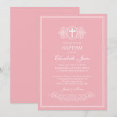 Roze Elegante Doopuitnodiging Kaart (Voorkant / Achterkant)