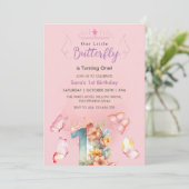 Roze Elegante Eerste 1e Verjaardag Roze Vlinders Kaart (Staand voorkant)