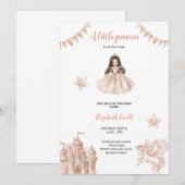 Roze elegante en schattige prinses baby shower kaart (Voorkant / Achterkant)