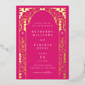 Roze elegante Folie Art Nouveau Arch Folie Uitnodi Folie Uitnodiging (Voorkant)