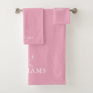 Roze Elegante Gepersonaliseerde Naam Golfclubs Bad Handdoek