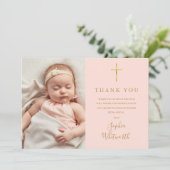 Roze Elegante Gouden Doop Doop Foto Bedankkaart (Staand voorkant)